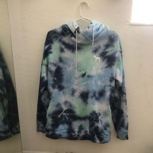 Victoria secret pink Blue hue tie dye hoodie
